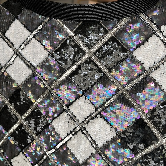 Vintage Neiman Marcus Black/White/Silver Sequined Jacket - Picture 4 of 9